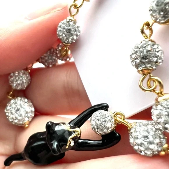 RARE Kate Spade House Black Cat Pavé Linear Earrings Gold - Picture 8 of 10